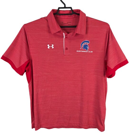 Mens Under Armour Red Striped Loose Fit Polo Shirt Short Sleeve Polyester XL - Picture 1 of 8